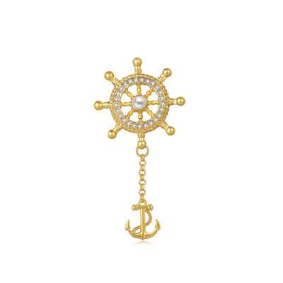 China Fashion Luxury Women's Accessories Jewelry Pandent Brooches Crystal Anchor Rudder Brooch Fashion for sale