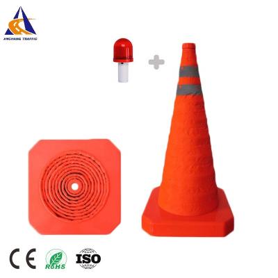 China Traffic Orange Collapsible Collapsible Cone Road Safety Cone Warning Marker With Top Light AC6331 for sale