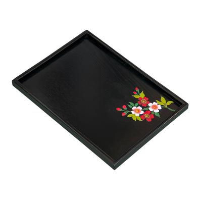 China New Product Rectangular Black Printing Plate Tea Tray Hotel Bread Solid Wooden Snack Dish for sale