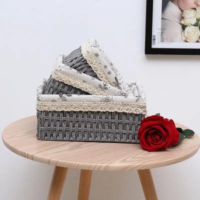 China Stored 3 Sizes A Rattan Storage Box RTS Storage Basket Rattan Desk Basket Set For Table Top Used for sale