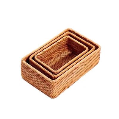 China Storage Remote Basket Sundries Cosmetics Vietnam Rattan Desktop Storage Box Square Storage Box for sale