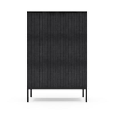 China The Lastest Modern Home Furniture Black Large 2 Open Door Wooden Fluted Storage Cabinet For Living Room Storage for sale