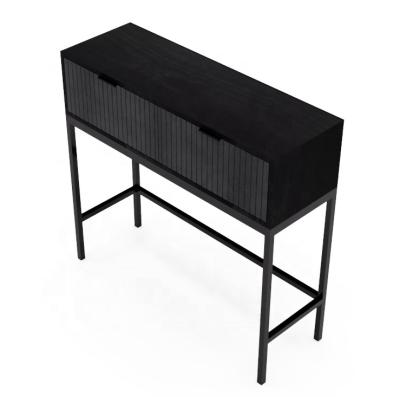 China Wholesale 2022 new modern black minimalism console wood fluted cabinet with 2 drawers for living room for sale