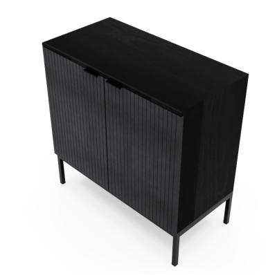 China Modern Living Room Furniture 2022 New Black Wood Fluted Wardrobe With Meta Legs For Home Furiture for sale