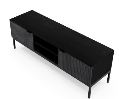 China Expandable Grooved Wooden Black Fluted Furniture 2 Doors TV Stand With Metal Legs For Home Furniture for sale