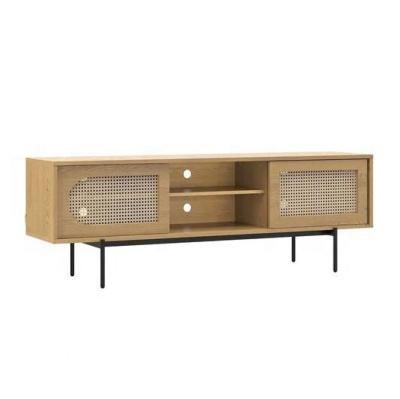 China (Other)Adjustable High Quality Modern Natural Wooden Rattan Entertainment Unit 3-Door TV Stand for sale