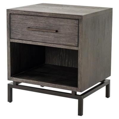 China Top Selling Gray Oak Wood Black Metal Modern Drawer Style Classic 1 Drawer Base Nightstand for sale