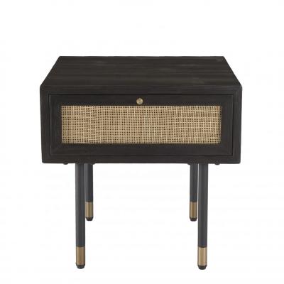 China Modern Black Wooden Drawers Home Bedroom Furniture Small Rattan Bedside Table Nightstand Sideboard For Bedroom for sale