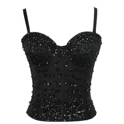 China New Antibacterial Chinese Supplier Fashion Women Mature Strap Jumpsuit Sequin Corset Top Bustier for sale