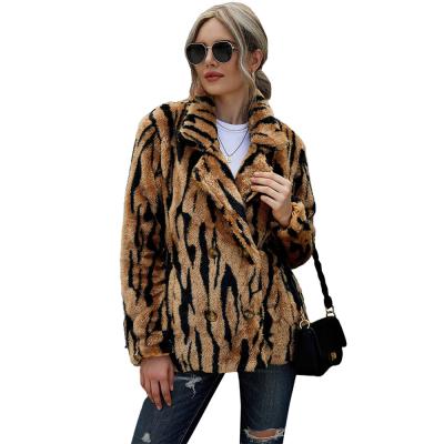 China Anti-Shrink Animal Print Plush Double Breasted Thickened Warm Coat For Women for sale