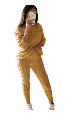 China 2021 Breathable Winter Sweater Pants Suit Women's Solid Color for sale