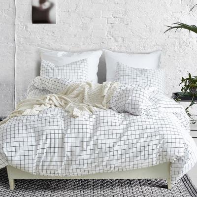 China Nondisposable Lattice Stripe Us Design DOUBLE Duvet Cover Printed 3 Piece QUEEN GUEST BEDROOM Bedding Set for sale