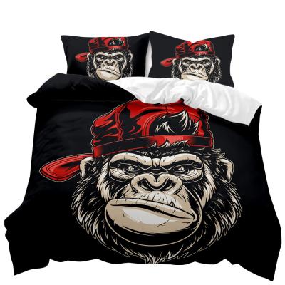 China Nondisposable 3D Printing Custom Animal Gorilla Printed Bed Sheet Set Luxury Adult Bedroom Bed Set for sale