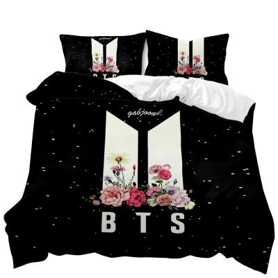 China Popular 3D BTS Viable Luxury Character Duvet Cover Pillow Case Three Piece Sheet And Fitted Sheet Set for sale