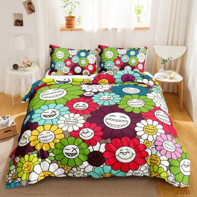 China High Quality Viable 3D Bedding Set Small Fresh Flower Piece Down Comforter Cover Sheet Smile Face for sale