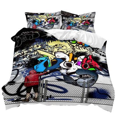 China Sustainable Fashionable Hip Hop 3D Bedding Set Printed Graffiti Duvet Cover Set Home Textile Products for sale