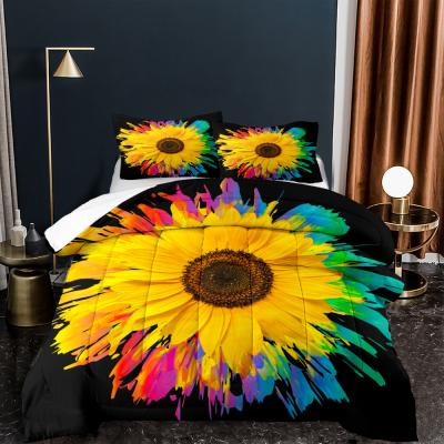 China 3D Flower Printing Sunflower Bedding Manufacturer Soft Large Comforter Sets Covering Decorative Elastic Breathable Comforter Sets for sale