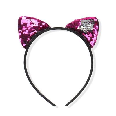 China Shiny Headband Cat Ears Headbands For Women Cute Stylish Reversible Sequin Wholesale and Girls for sale