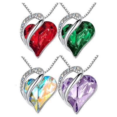 China Wholesale 12 Colors Cute Crystal Heart Pendant Necklace For Women Girls Rhinestone Charm Necklaces Crystal Ocean Of Heart Birthstone for sale