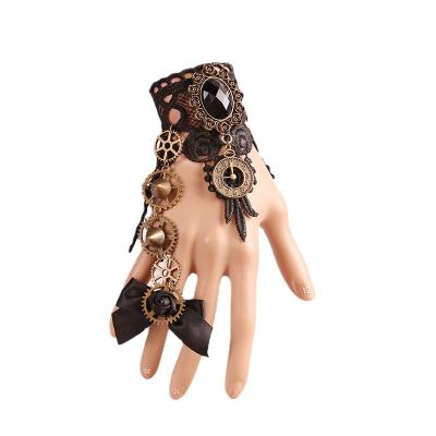 China Custom tan gothic steampunk gloves vintage beaded lace fingerless gloves bracelet steampunk gloves for women for sale