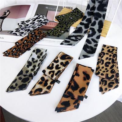 China New Lead Free Nickel Free Wholesale Leopard Ladies Satin Printed Real Small Long Ribbon Real Charemuse Silk Scarf Professional for sale