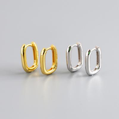 China S925 Oval Sterling Silver Gold Plated Fine Jewelry Square Huggies Earrings Minimalism Retro FASHION Geometric Earrings for sale