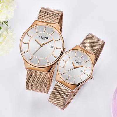 China Hot Selling Chronograph Luxury In Couples Lover Wrist Watch Set Stainless Steel Style Waterproof Simple Watch For Your Love for sale