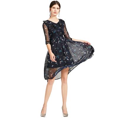 China Breathable New Fashion Floral Chiffon Printed Fashion Tulle Casual Dress for sale