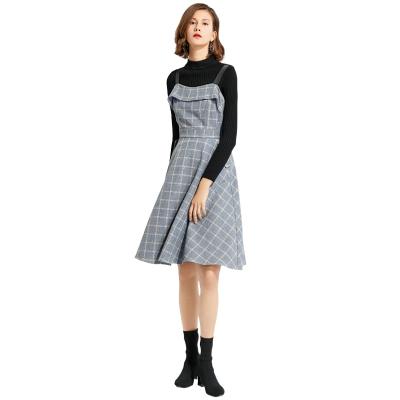 China New Breathable Summer Solid Color Vintage Plaid Suspender Dress for sale