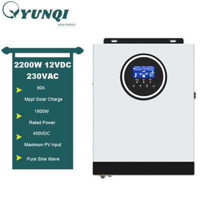 China Home Power System Yunqi Brand 2200va 2200w 12v 220v OEM Solar Pure Sine Wave Off Grid Solar Inverter For Home for sale