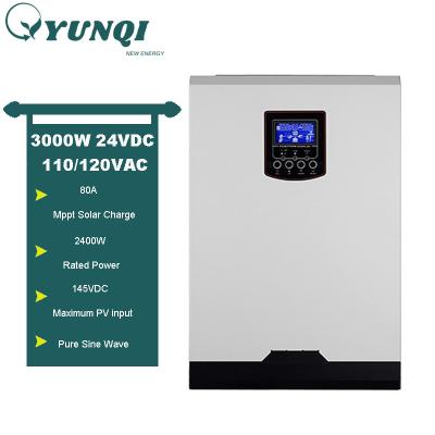 China Yunqi New Product 3kw 24v Solar Power System Home Pure Sine Wave Solar Inverter 110v All In One Solar Inverter Off Grid Solar Inverter for sale