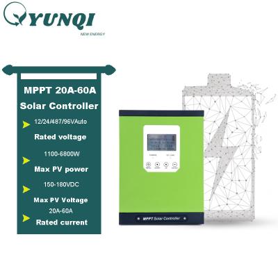 China Charger Controller Yunqi 12/24/48/96v Auto Adapt Max Pv Up To 160v Controller De Charge Solar Mppt 30a-120a Mppt Solar Charge Controller for sale