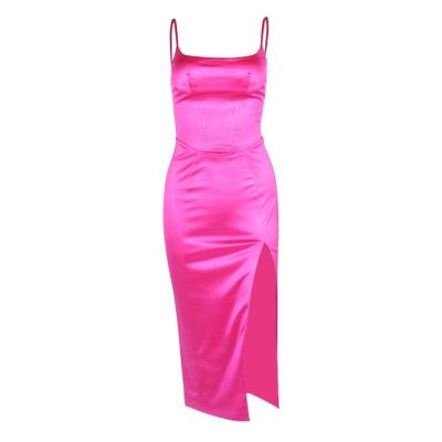 China Factory Source OEM Factory Source Women Clothing Solid Color Satin Washable Corset Sexy Midi Bodycon Women Dresses Summer for sale