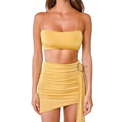 China Hot Selling QUICK DRY 2022 Summer Women Velvet Crop Two Piece Set Tops Matching Skirt Ladies Minimum 2 PCs Set for sale