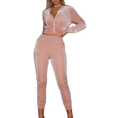 China Wholesale Women's Anti-wrinkle Casual Crop Top Jogging Suits 2 Piece Women Sweatsuit Velvet Tracksuit Sets for sale