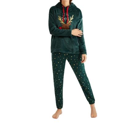 China 2022 Custom Women Hoodies Breathable Christmas Embroidery Winter Velvet Pajamas Lounge Wear Home Wear Set for sale