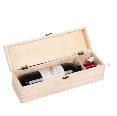 China Viable Wholesale Customized Single Bottle Pine Wood Box Wine Unfinished Packaging Box for sale