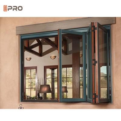 China Vertical White Aluminum Screen View Casement Window Bi Fold Folding Aluminum Window Fold Up Stained Glass Windows for sale