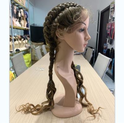 China Look Natural Heat Resistant Wig Natural and Color Braids Two Braids Headband Braided Transparent Wigs for sale