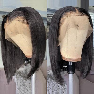 China Cheap 100% Brazilian Raw Straight Bob Frontal Wigs HD Lace Virgin Hair Short Full Front Wig Transparent Lace Wig For Black Women for sale