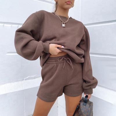 China 2021 Spring And Autumn Pure Color Casual Sweatshirt Suit Women Breathable Shorts for sale