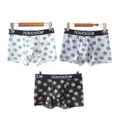 China Breathable Maple Leaf Printing Mens Boxers Briefs Comfortable Cotton Mens Underwear for sale