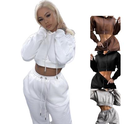 China Anti-pilling high crop sweat two-piece set size tops sweatshirt Hoodie and pants tracker sweatSuit women fall sets for sale