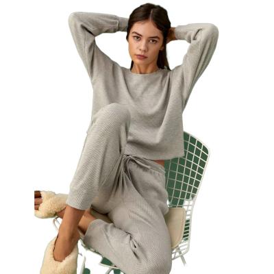 China 2021 Autumn Two Piece Set Jogging Top Jogger Breathable Sweatsuit Long And Waffle Pants Outfit Women Tracksuit for sale