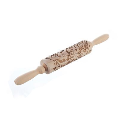 China Sustainable Christmas Halloween Embossing Rolling Pin Engraved Wooden Dough Pin Baking Cookies Mold Cake Rolling Pin for sale