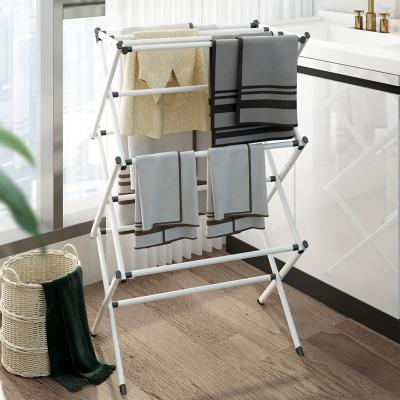 China Wholesale Salon Foldable 3 Tier Rolling Folding Clothes Drying Rack Gray Metal Laundry Rack Dark Indoor Outdoor Rack for sale