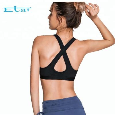 China Gym Fitness Strap Women Workout High Top Impack Yoga Sports Bra Antibacterial Custom Cross Elastic Woman Crop Top for sale