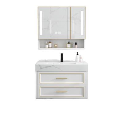 China Soft Close Drawers Hot Sale White Color Cabinet Bathroom Vanity With Two Drawers And Ceramic Basin for sale