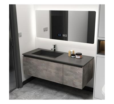 China Modern Luxury European Style LED Light Mirror Single Sink Wall Mount Bathroom Cabinet Vanity For Hotel for sale