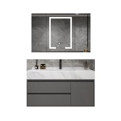 China New Popular Chinese Style 80cm Plywood Bathroom Vanities With Led Mirror Cabinet Gray Bathroom Vanities Cabinet With Basin for sale